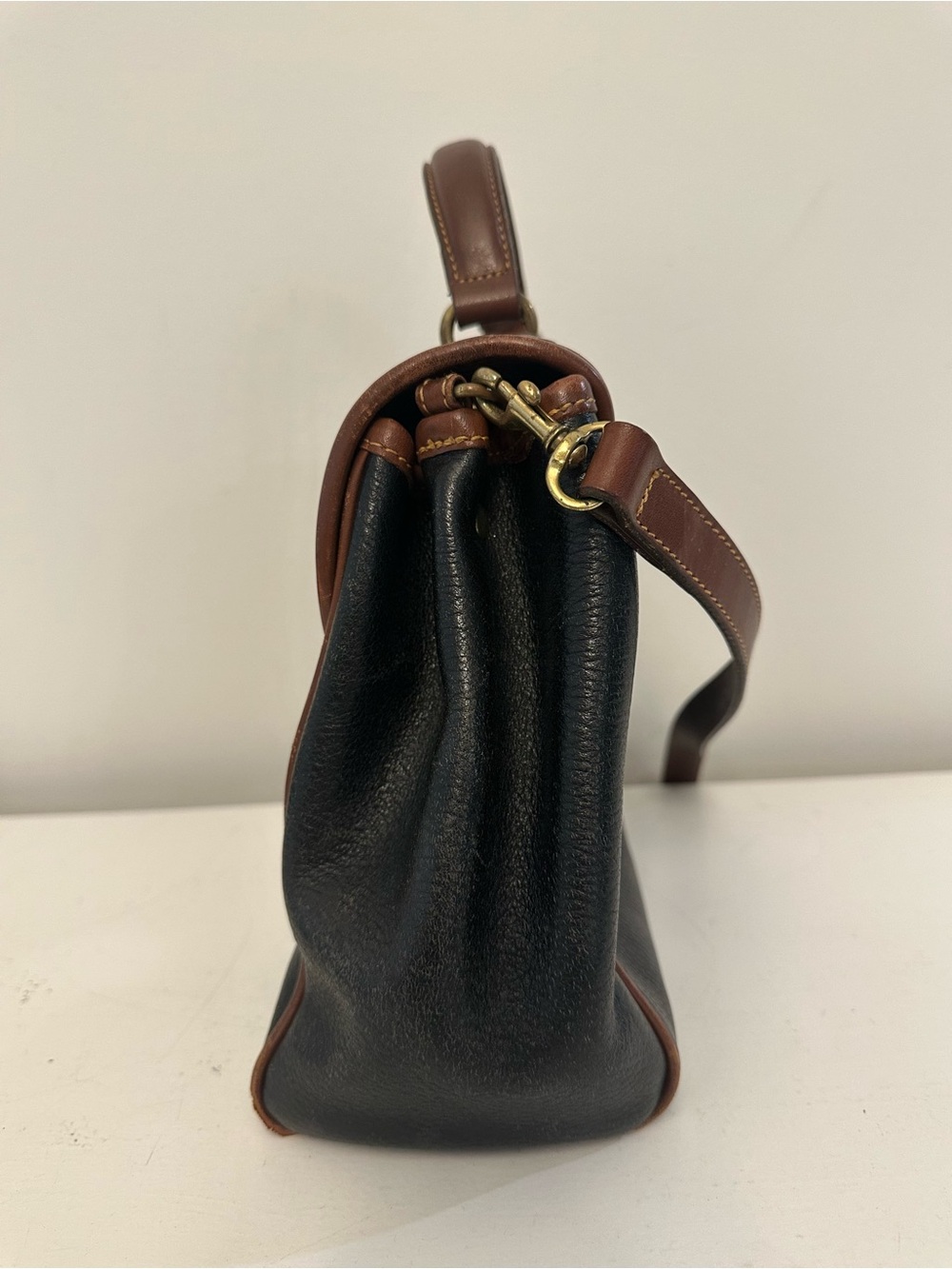 Vintage Coach  Navy Brown Leather Top Handle Bag - Picture 3 of 9